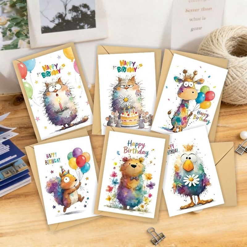Watercolor Cute Animal Birthday Card Set 6 Cards with Envelopes - Image 4