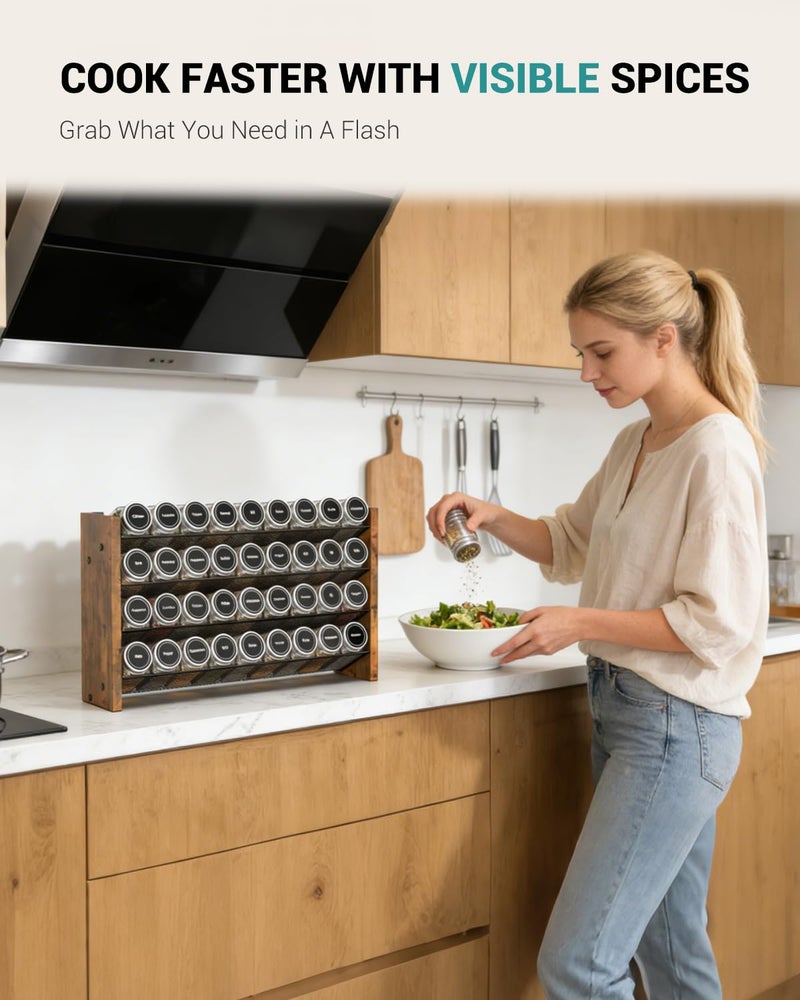 NESAPTO Spice Rack Organizer for Cabinet, Wooden 4 Tier Vertical Seasoning Organizers for Kitchen Pantry, Countertop/Wall Mount, Holds 36 Spice Jars (No Jars Included), 17.2" W Ã— 9.4" H - Image 4