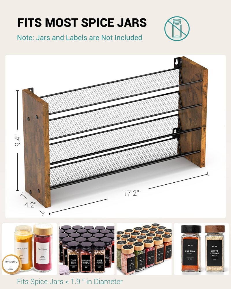 NESAPTO Spice Rack Organizer for Cabinet, Wooden 4 Tier Vertical Seasoning Organizers for Kitchen Pantry, Countertop/Wall Mount, Holds 36 Spice Jars (No Jars Included), 17.2" W Ã— 9.4" H - Image 2