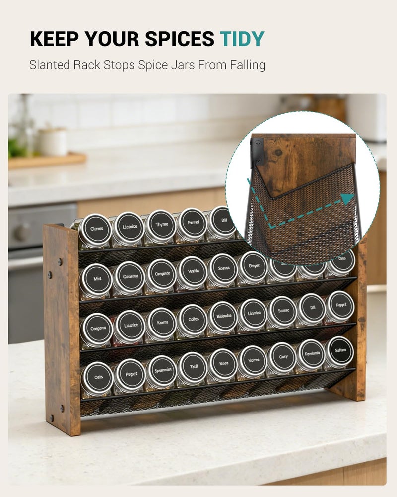 NESAPTO Spice Rack Organizer for Cabinet, Wooden 4 Tier Vertical Seasoning Organizers for Kitchen Pantry, Countertop/Wall Mount, Holds 36 Spice Jars (No Jars Included), 17.2" W Ã— 9.4" H - Image 3