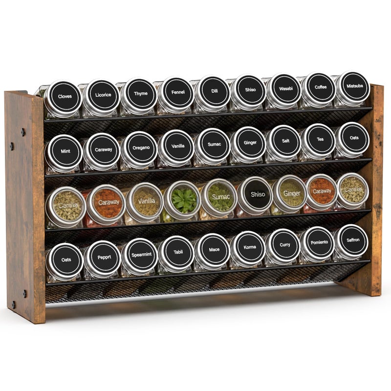 NESAPTO Spice Rack Organizer for Cabinet, Wooden 4 Tier Vertical Seasoning Organizers for Kitchen Pantry, Countertop/Wall Mount, Holds 36 Spice Jars (No Jars Included), 17.2" W Ã— 9.4" H - Image 1