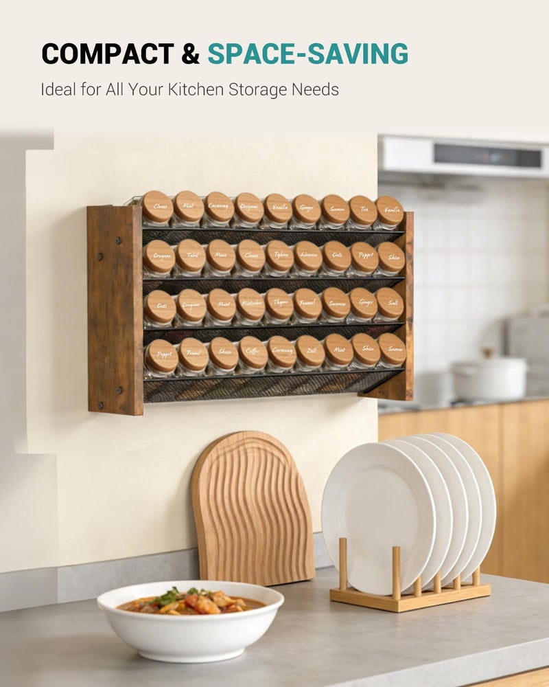 NESAPTO Spice Rack Organizer for Cabinet, Wooden 4 Tier Vertical Seasoning Organizers for Kitchen Pantry, Countertop/Wall Mount, Holds 36 Spice Jars (No Jars Included), 17.2" W Ã— 9.4" H - Image 5
