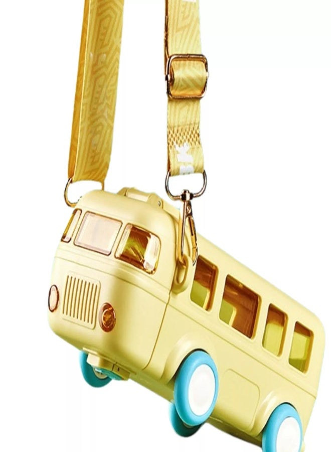 AROAQ School Bus Water Bottle With Wheels，With Shoulder Strap Children'S Small Car Straw Water Cup 500ml (Yellow) - Image 3