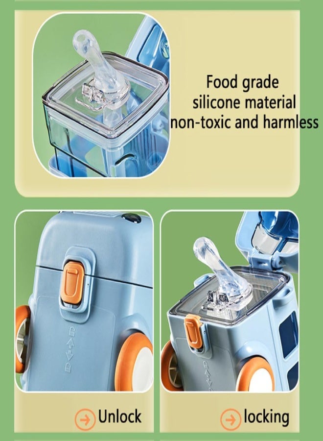 AROAQ School Bus Water Bottle With Wheels，With Shoulder Strap Children'S Small Car Straw Water Cup 500ml (Yellow) - Image 4