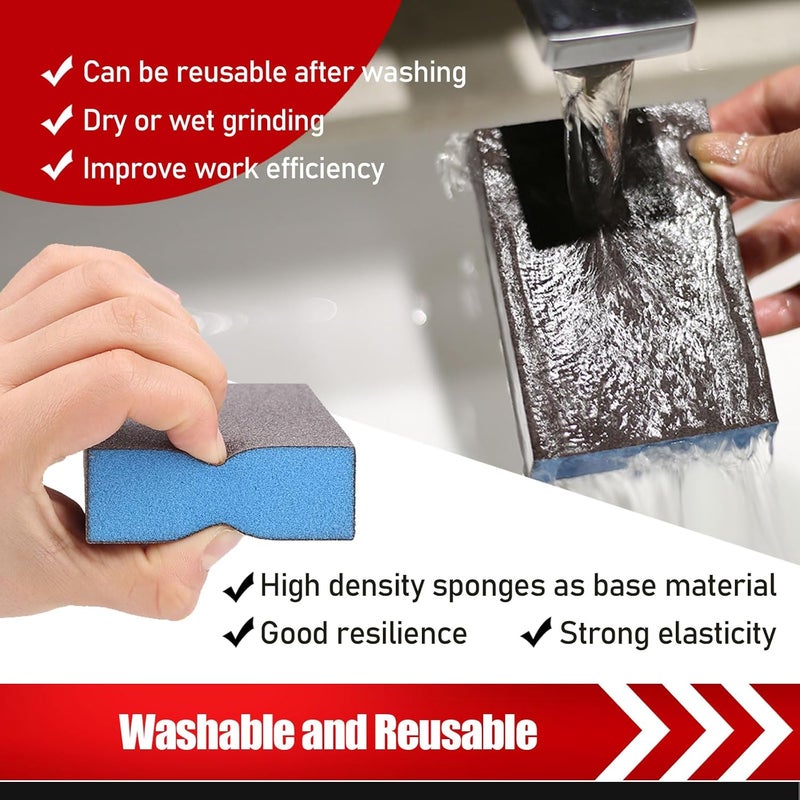 BOSHCRAFT BOSHCRFAT 6 Pack Sanding Sponge, Washable and Reusable Sanding Block for Wood Drywall Metal Glasses Coarse/Medium/Fine/Superfine in 60/120/220 Grit Sandpaper Block - Image 4