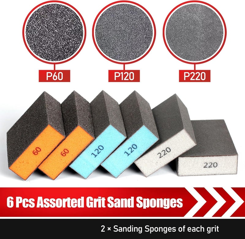 BOSHCRAFT BOSHCRFAT 6 Pack Sanding Sponge, Washable and Reusable Sanding Block for Wood Drywall Metal Glasses Coarse/Medium/Fine/Superfine in 60/120/220 Grit Sandpaper Block - Image 2