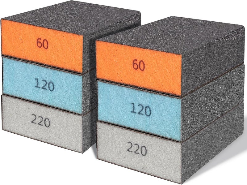 BOSHCRAFT BOSHCRFAT 6 Pack Sanding Sponge, Washable and Reusable Sanding Block for Wood Drywall Metal Glasses Coarse/Medium/Fine/Superfine in 60/120/220 Grit Sandpaper Block - Image 1