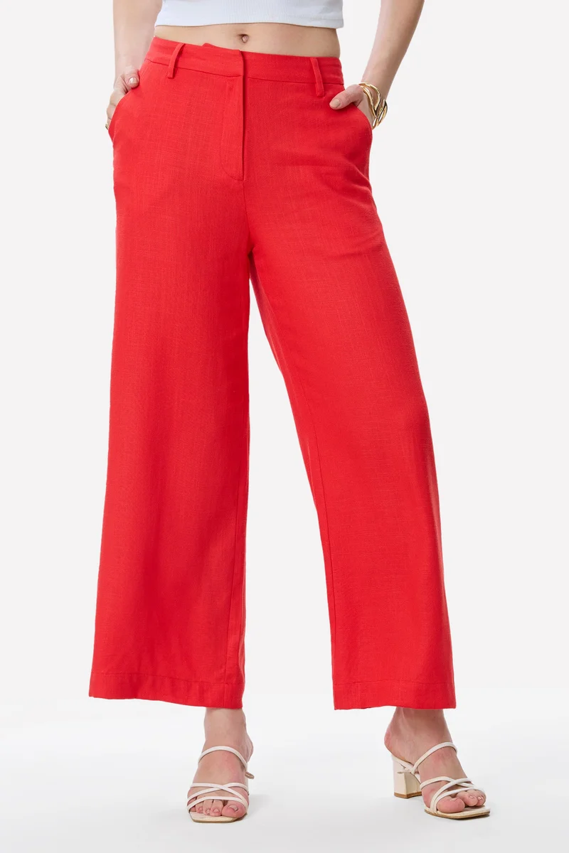 Virgio Solid Linen Straight Fit Pants for Women
