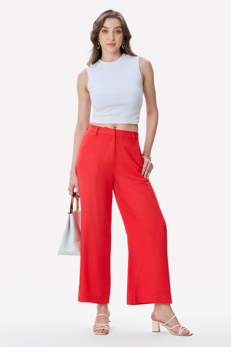 Virgio Solid Linen Straight Fit Pants for Women