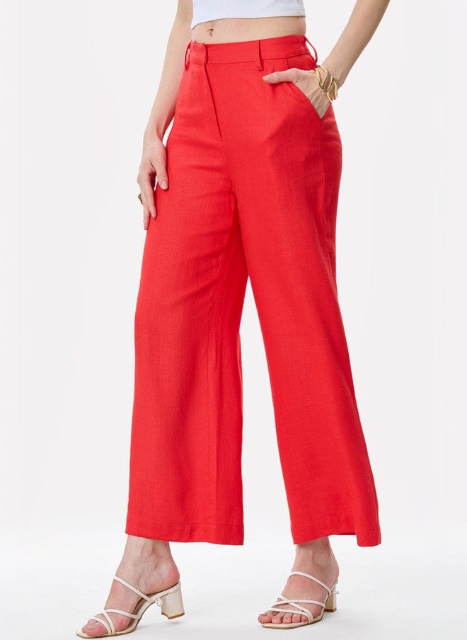Virgio Women Solid Cotton Regular Straight Fit Trousers - Image 3