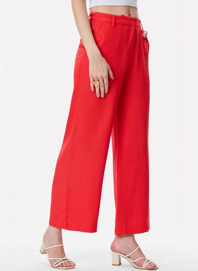 Virgio Women Solid Cotton Regular Straight Fit Trousers - Image 5