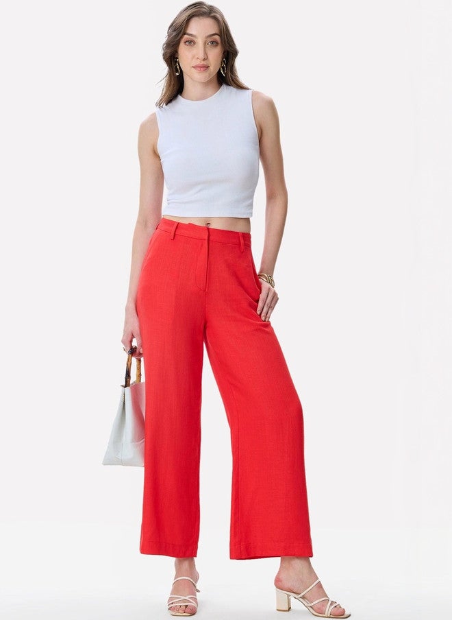 Virgio Women Solid Cotton Regular Straight Fit Trousers - Image 1