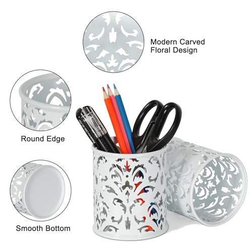 EasyPAG White Pen Holder for Desk 2 Pack Metal Pen Holder Organizer Pencil Cup Holder for Home, Office, Classroom, School - Image 2