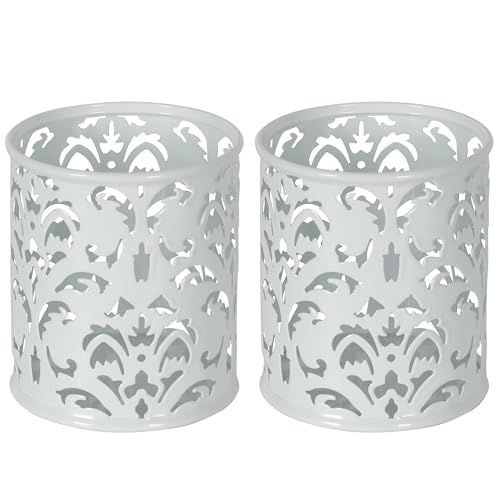 EasyPAG White Pen Holder for Desk 2 Pack Metal Pen Holder Organizer Pencil Cup Holder for Home, Office, Classroom, School - Image 1