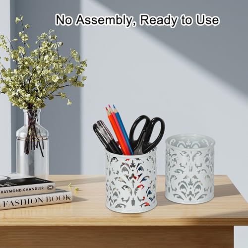 EasyPAG White Pen Holder for Desk 2 Pack Metal Pen Holder Organizer Pencil Cup Holder for Home, Office, Classroom, School - Image 3