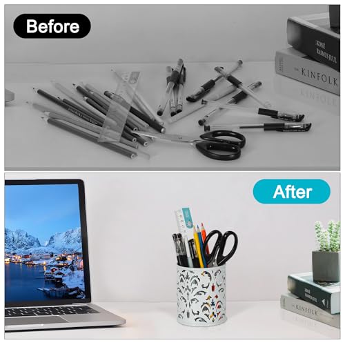 EasyPAG White Pen Holder for Desk 2 Pack Metal Pen Holder Organizer Pencil Cup Holder for Home, Office, Classroom, School - Image 5