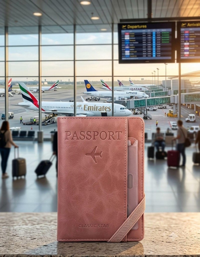 Beda Classic Passport Holder with Card Slots, Leather, Travel Wallet, Includes ID Badge Holder-M9 (Cashmere) - Image 1