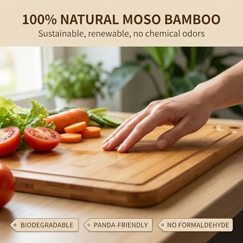 HKKZYT Deep-Carbonized Wood Cutting Board Set, HKKZYT 3 Pack Bamboo Chopping Boards for Kitchen with Side Handles, Charcuterie Board Juice Groove Knife-Friendly for Heavy Duty - Image 4
