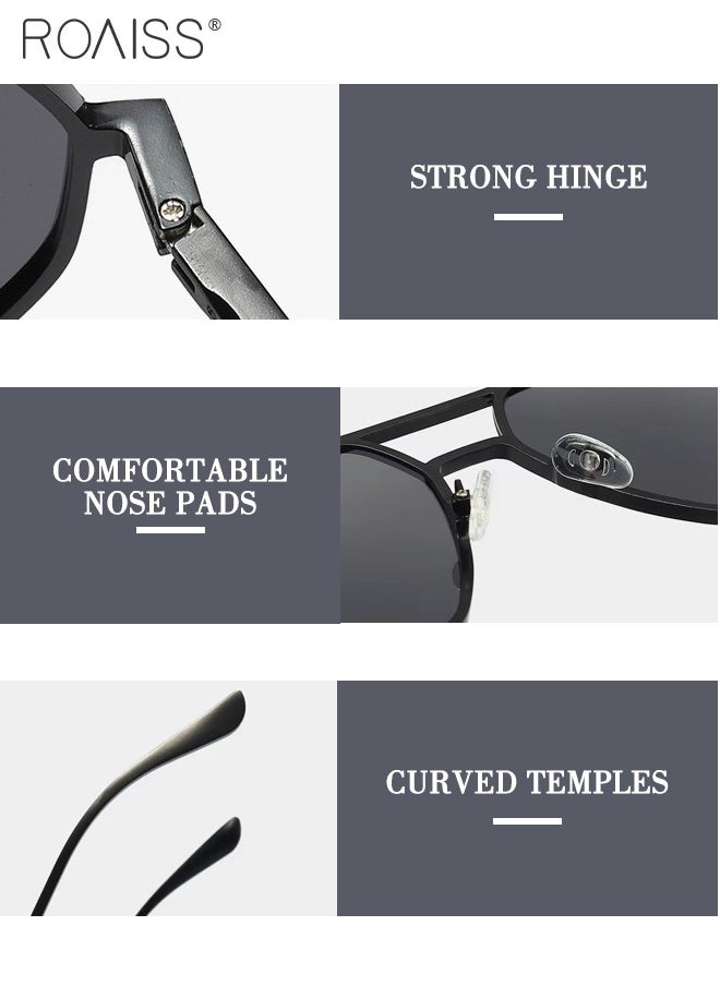 Men's Polarized Square Sunglasses, UV400 Protection Sun Glasses with Aluminum Magnesium Alloy Frame, Color Changing Glasses for Men Driving, Fishing, Golfing, Traveling, Gradient Grey Lens