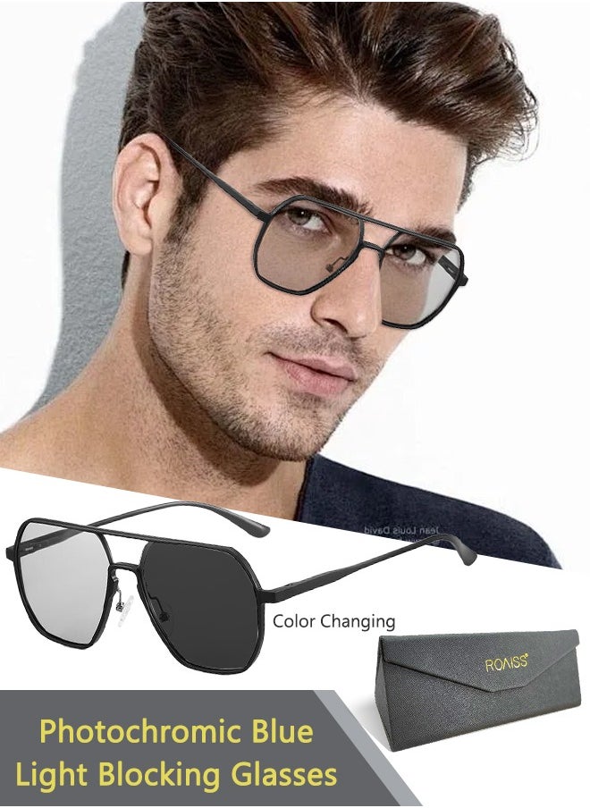 Men's Polarized Square Sunglasses, UV400 Protection Sun Glasses with Aluminum Magnesium Alloy Frame, Color Changing Glasses for Men Driving, Fishing, Golfing, Traveling, Gradient Grey Lens