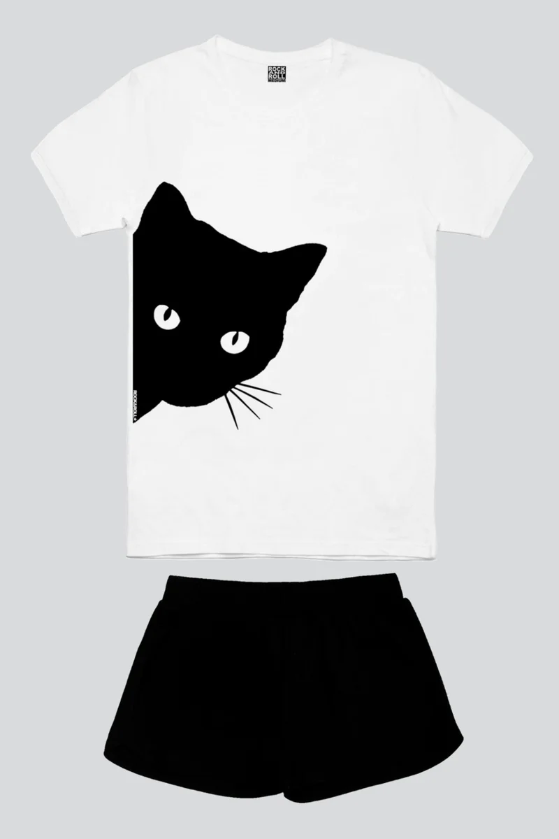 Rock&Roll Curious White Short Sleeve Women's Shorts Set