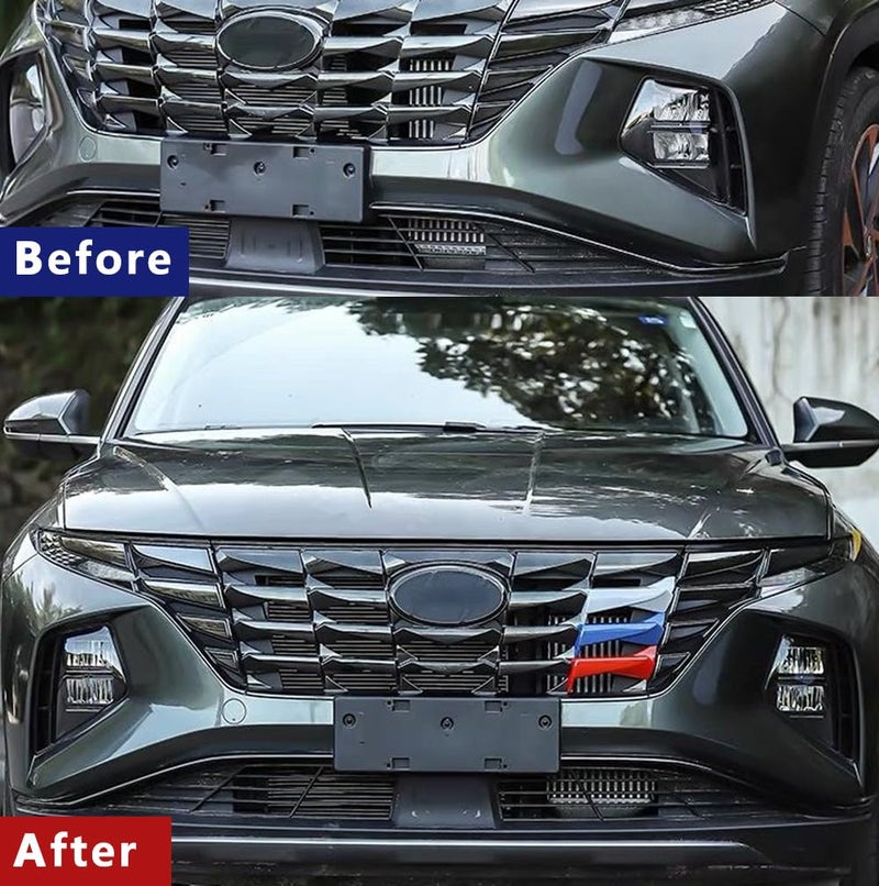 ERIDANUS Auto Accessories Fit for Hyundai TUCSON 2023 2022 3-Color Front Center Mesh Grille Grill Strip Trim (3-Color) ABS 3 PCS - Image 2