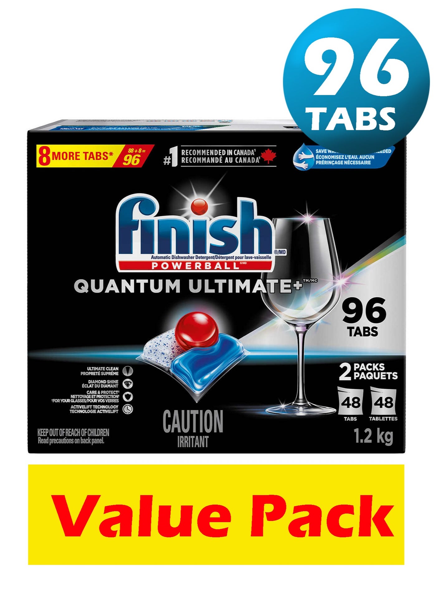 Finish 96 - Piece Quantum Ultimate Automatic Dishwasher Detergent Descaler Powerful Clean Tablets/Pods 1.2 kg