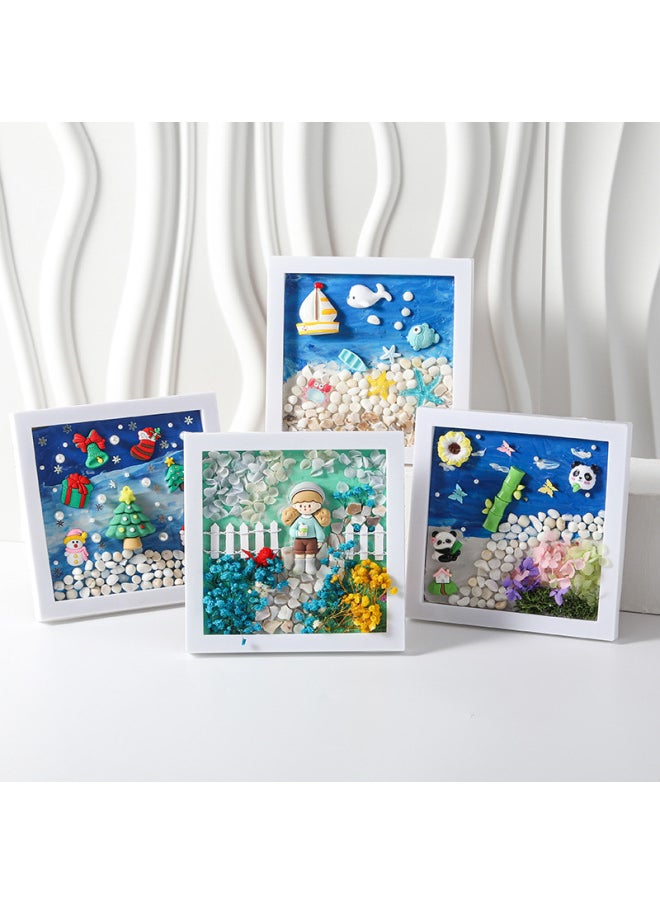 Handmade Diy Cream Glue Children's Handmade Photo Frame Material Creative Texture Shell Painting Parent-child Interaction-Color:**blue Lisa (material Package + Photo Frame)