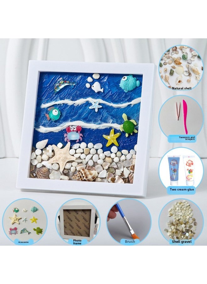 Handmade Diy Cream Glue Children's Handmade Photo Frame Material Creative Texture Shell Painting Parent-child Interaction-Color:**blue Lisa (material Package + Photo Frame)