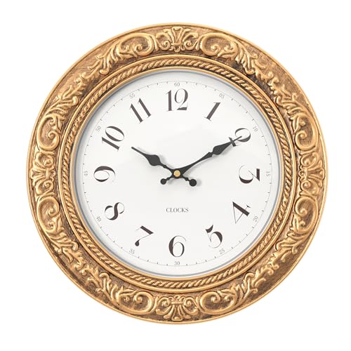 Menterry European Vintage Decorative Wall Clock 12 Antique Gold Style Battery Operated Wall Clocks for Kitchen Bedroom Farmhouse Bathroom Offices
