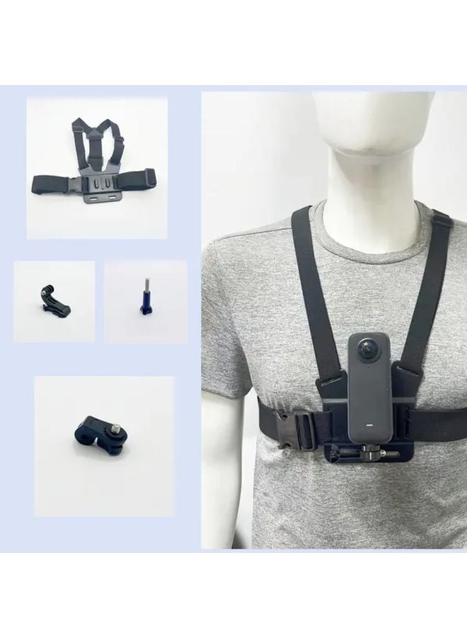 مجموعة أربع قطع من حزام الصدر الأسود حزام رياضي قابل للتعديل مع حامل للهاتف وجهاز GoPro - Image 1