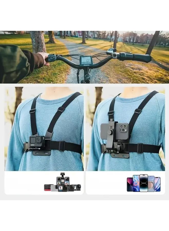 مجموعة أربع قطع من حزام الصدر الأسود حزام رياضي قابل للتعديل مع حامل للهاتف وجهاز GoPro - Image 2