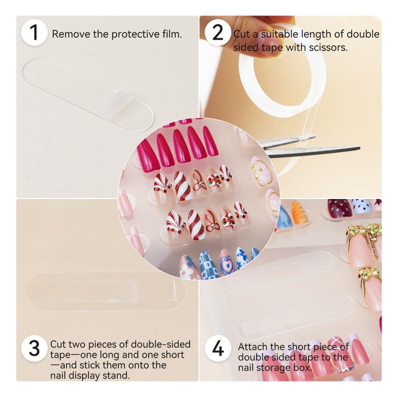 ESUOHYM 50 PCS Nails Packaging Bags with Nail Stand for Fake Nail, Holographic Press On Nail Storage Container Nail Art Kit for Diy Design,Nail Cardboards with 2 Double-sided Adhesive Tape Salon Home - Image 5