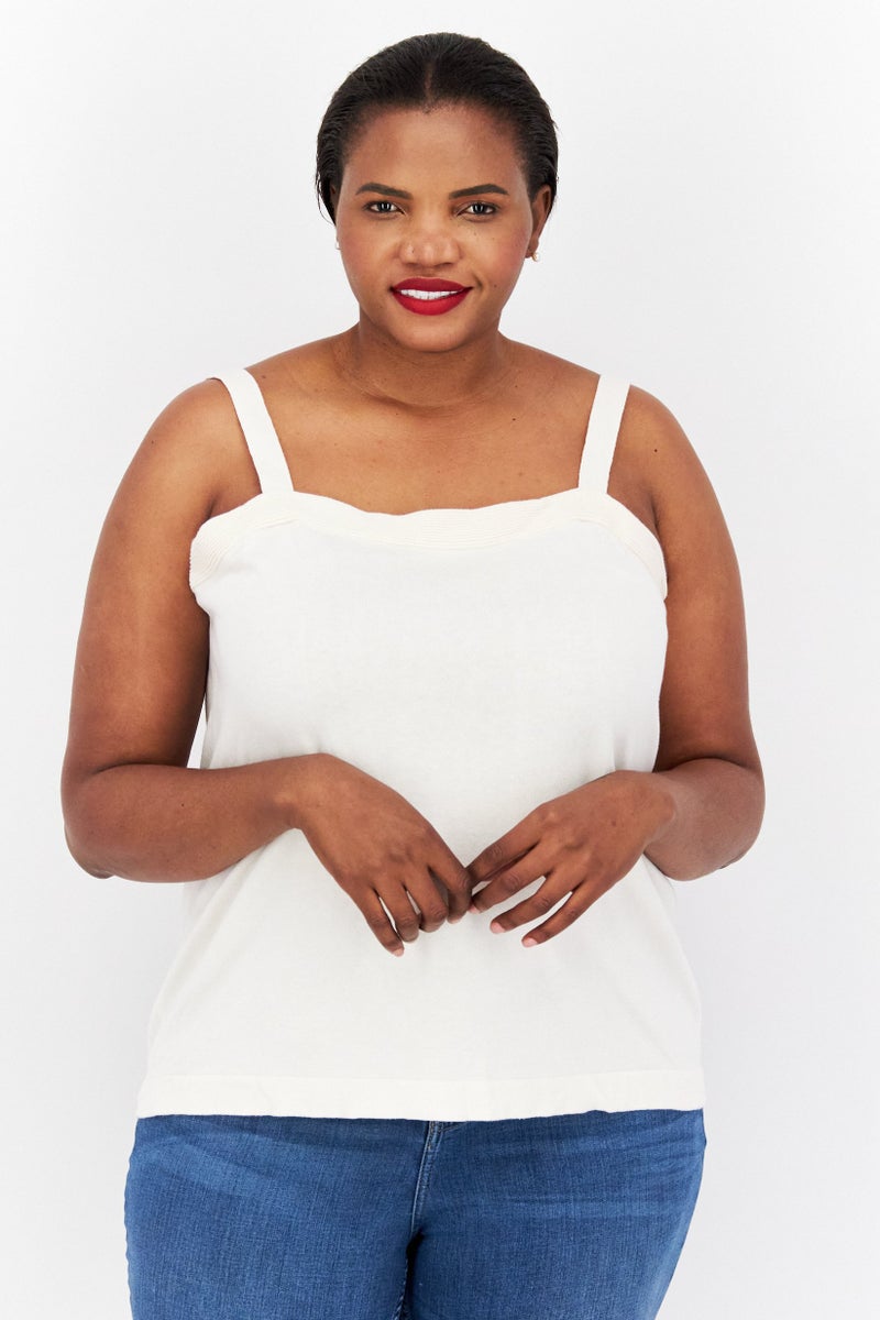 ANNE KLEIN Women Plus Size Square Neck Sleeveless Top, White - Image 1