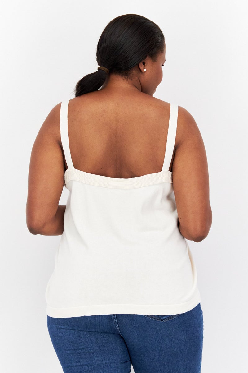 ANNE KLEIN Women Plus Size Square Neck Sleeveless Top, White - Image 3