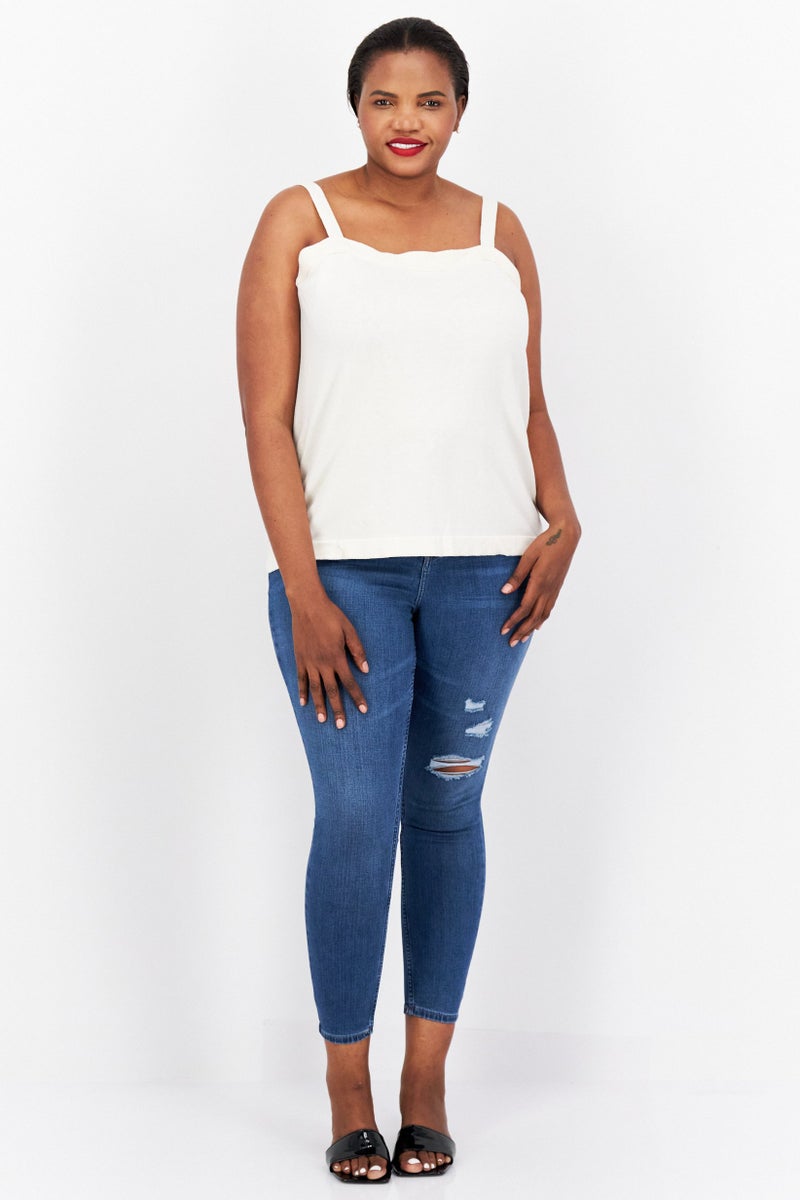 ANNE KLEIN Women Plus Size Square Neck Sleeveless Top, White - Image 4