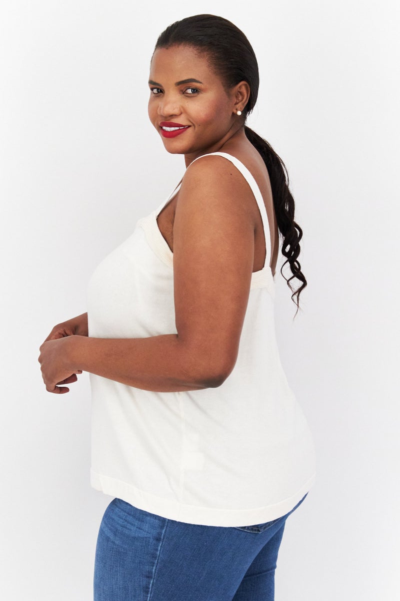 ANNE KLEIN Women Plus Size Square Neck Sleeveless Top, White - Image 2