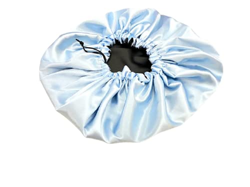 VIYANSHI Adjustable Satin Sleep Cap for Women | Double Layered & Reversible Hair Bonnet | Light Blue Protective Sleep Hat for Curly, Natural & Long Hair | Frizz Control & Styling Preservation - Image 1