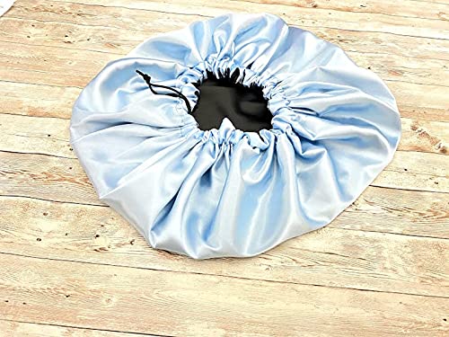 VIYANSHI Adjustable Satin Sleep Cap for Women | Double Layered & Reversible Hair Bonnet | Light Blue Protective Sleep Hat for Curly, Natural & Long Hair | Frizz Control & Styling Preservation - Image 2