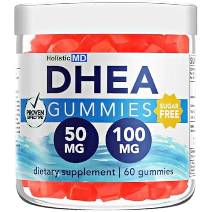 Holistic MD dhea 100mg 50mg dhea Supplement for Women | dhea Supplement for Men | clinically Studied high Absorption | Sugar Free Vegan Strawberry Gummies 60 Days Supply - Image 1