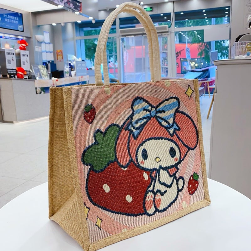 Linen Tote Bag With Jacquard Embroidery, Cartoon Handbag, Fresh Style, Large Capacity Bag, Women'S Bag, Printed Portable Handbag - Image 4