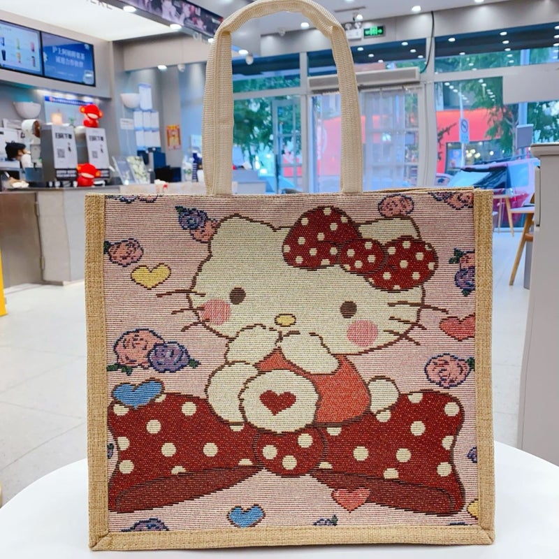 Linen Tote Bag With Jacquard Embroidery, Cartoon Handbag, Fresh Style, Large Capacity Bag, Women'S Bag, Printed Portable Handbag - Image 5