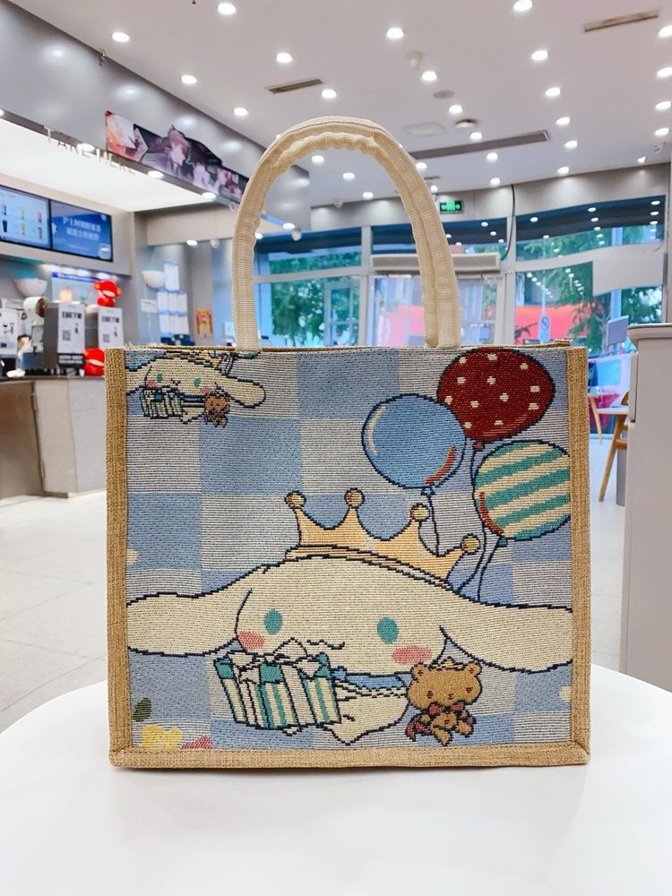 Linen Tote Bag With Jacquard Embroidery, Cartoon Handbag, Fresh Style, Large Capacity Bag, Women'S Bag, Printed Portable Handbag - Image 1