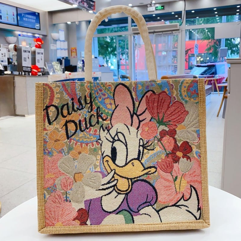 Linen Tote Bag With Jacquard Embroidery, Cartoon Handbag, Fresh Style, Large Capacity Bag, Women'S Bag, Printed Portable Handbag - Image 3
