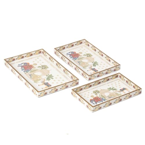 DULI Set of 3 MDF Wood Trays Enamel Coated| Rectangle Trays Set of 3 | Serving Trays | Wooden Tray | Kitchen&Dining Decorative | Resin Tray | 12x8 11x7 & 10x6 inches (SmSetof3Rct-CamelElephant) - Image 4