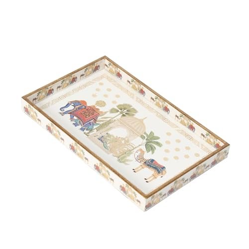 DULI Set of 3 MDF Wood Trays Enamel Coated| Rectangle Trays Set of 3 | Serving Trays | Wooden Tray | Kitchen&Dining Decorative | Resin Tray | 12x8 11x7 & 10x6 inches (SmSetof3Rct-CamelElephant) - Image 5