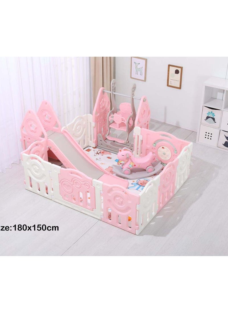 RBWTOYS - RBW 5 in 1 Multi-function Playing Set, 5 In 1 Slide, Swing, Seesaw, Playpen and Fence, Play Mat including All Kind of Kids Activities, Comfortable Slide for Baby Safety, Size:180x150x60cm - Image 1