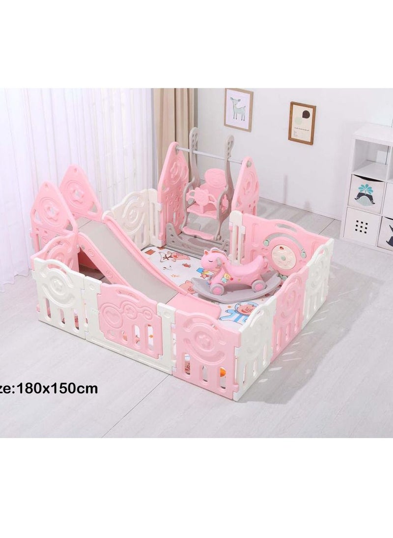RBWTOYS - RBW 5 in 1 Multi-function Playing Set, 5 In 1 Slide, Swing, Seesaw, Playpen and Fence, Play Mat including All Kind of Kids Activities, Comfortable Slide for Baby Safety, Size:180x150x60cm - Image 1