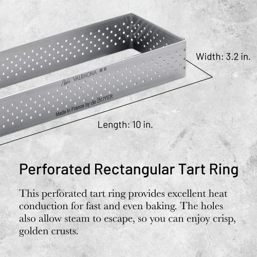 De Buyer Perforated Tart Ring, Rectangle, in Stainless Steel, 0.75-Inch high, 10" x 3" - Image 2