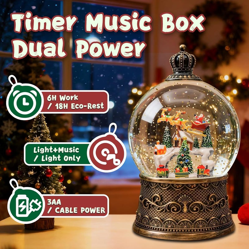 SUNFACE Christmas Snow Globes Lantern, Santa Claus and Reindeer Christmas Decorations Indoor, 6H Timer Battery & USB Powered Light Up Musical Snow Globes for Kids Women Adults Gift Thanksgiving Home Decor - Image 4
